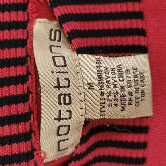 🍂3/$10 Notations Stretchy Red & Black Two-Tone 3/4 Sleeve Boat-Neck Blouse - Picture 6 of 8